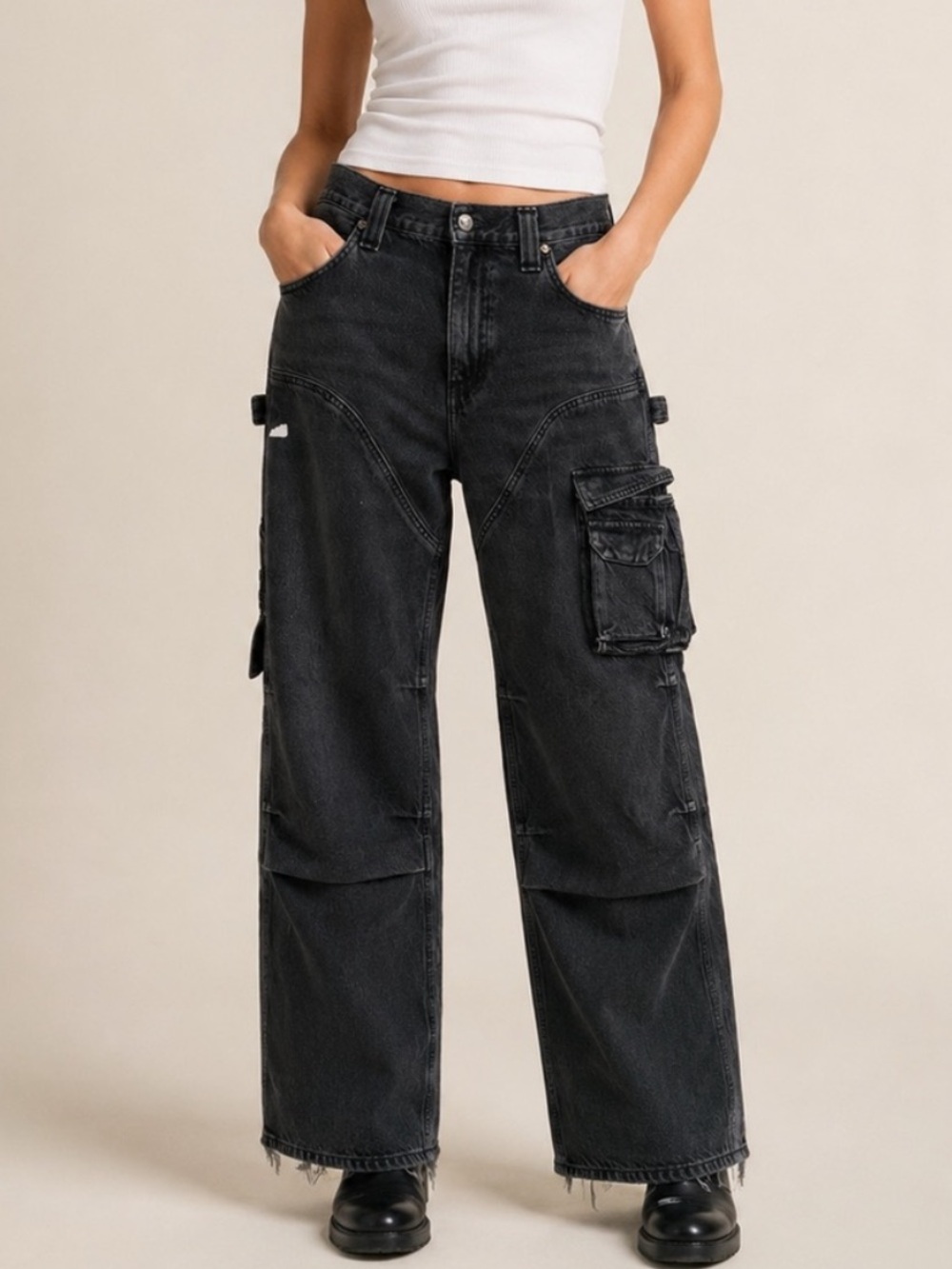 Agolde Neri Cargo Jeans Black wash Wide Leg Utility 25483 - Picture 1 of 16